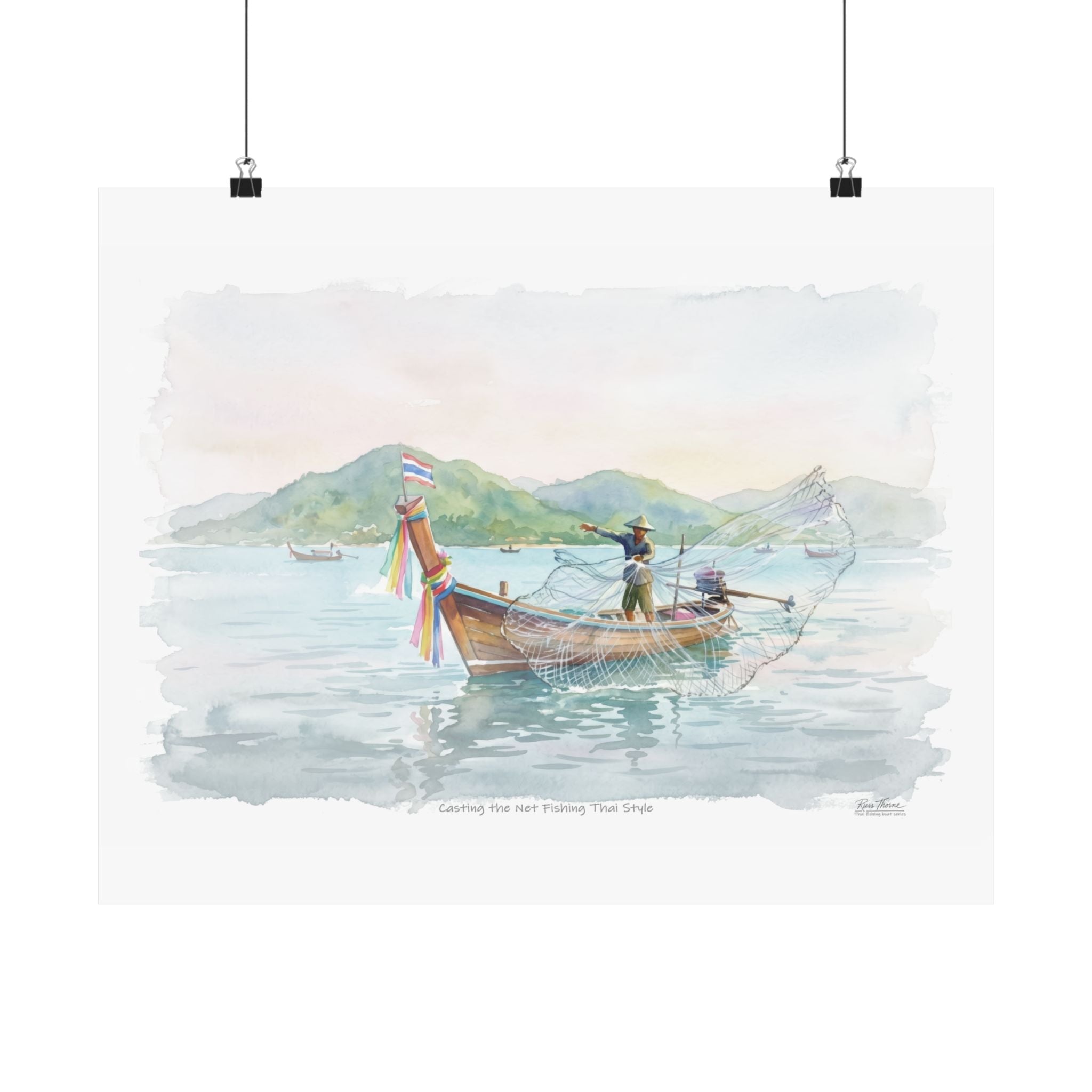 Casting the Net – Traditional Thai Fishing Watercolor Art Print