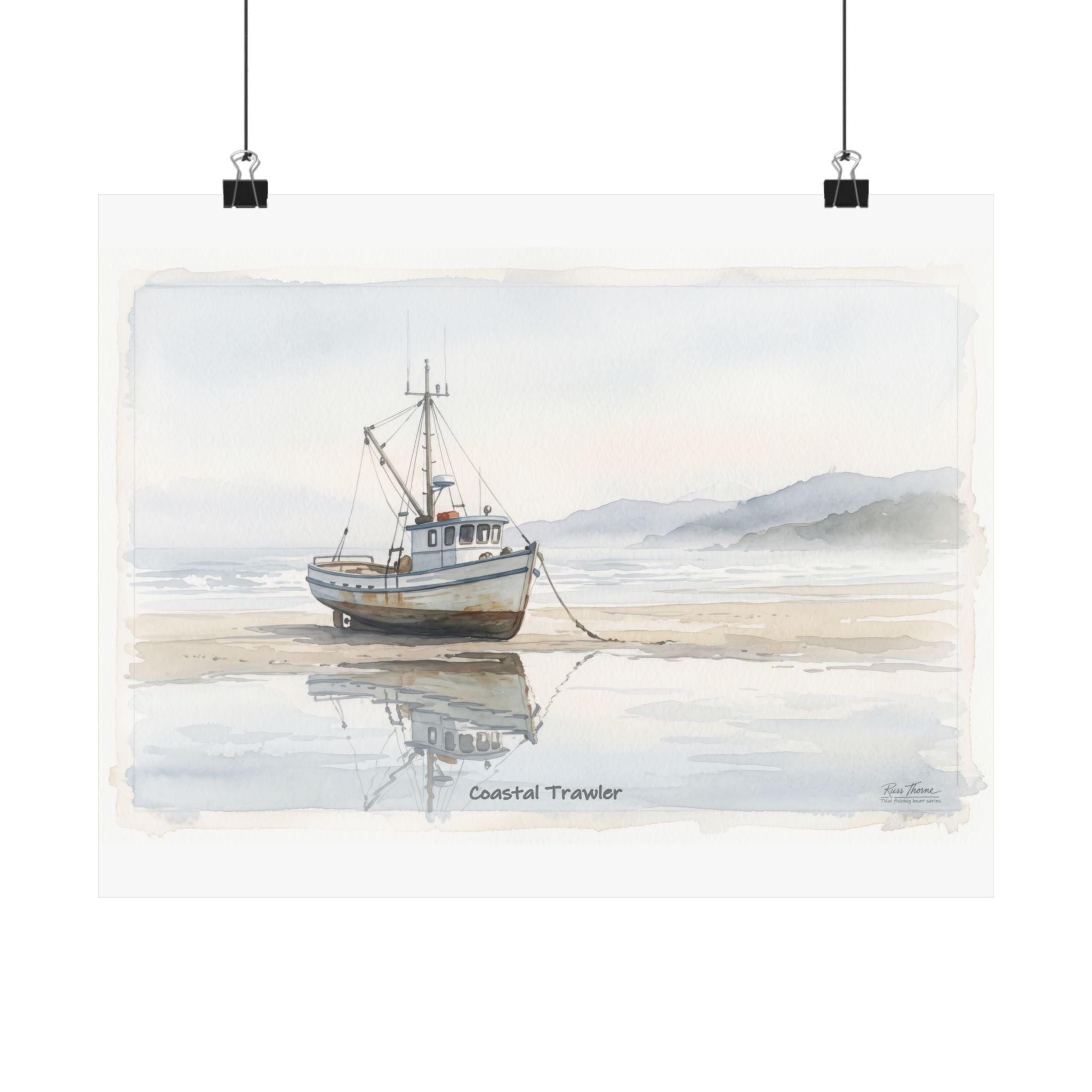 Coastal Trawler – Quiet Harbor Watercolor Art Print