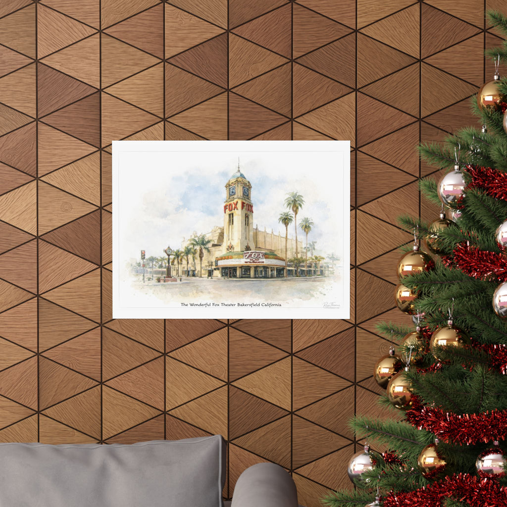 Golden Hour at the Fox Theater – Bakersfield California Watercolor Illustration