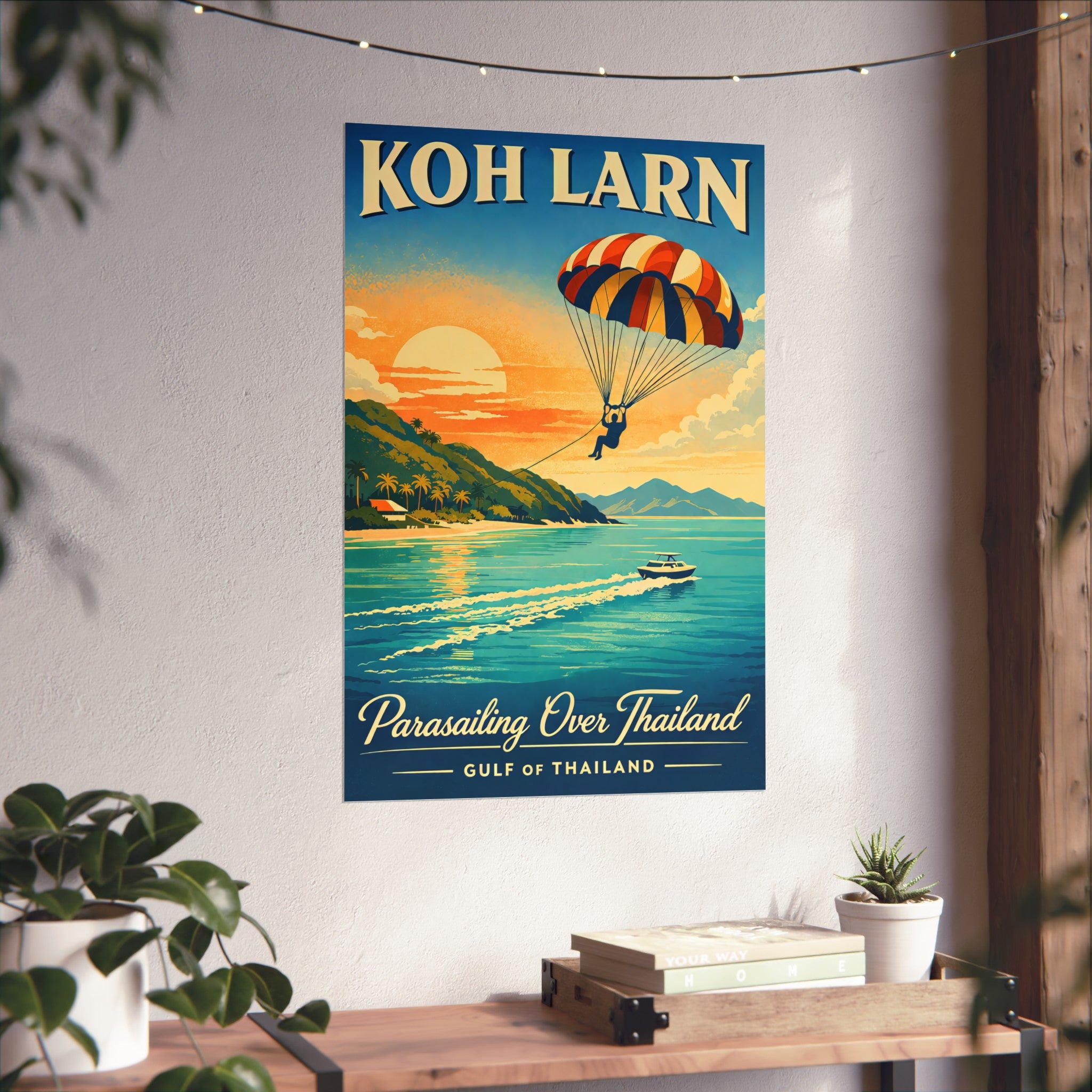 Koh Larn Parasailing Over Thailand Fine Art Poster — Retro Travel Print