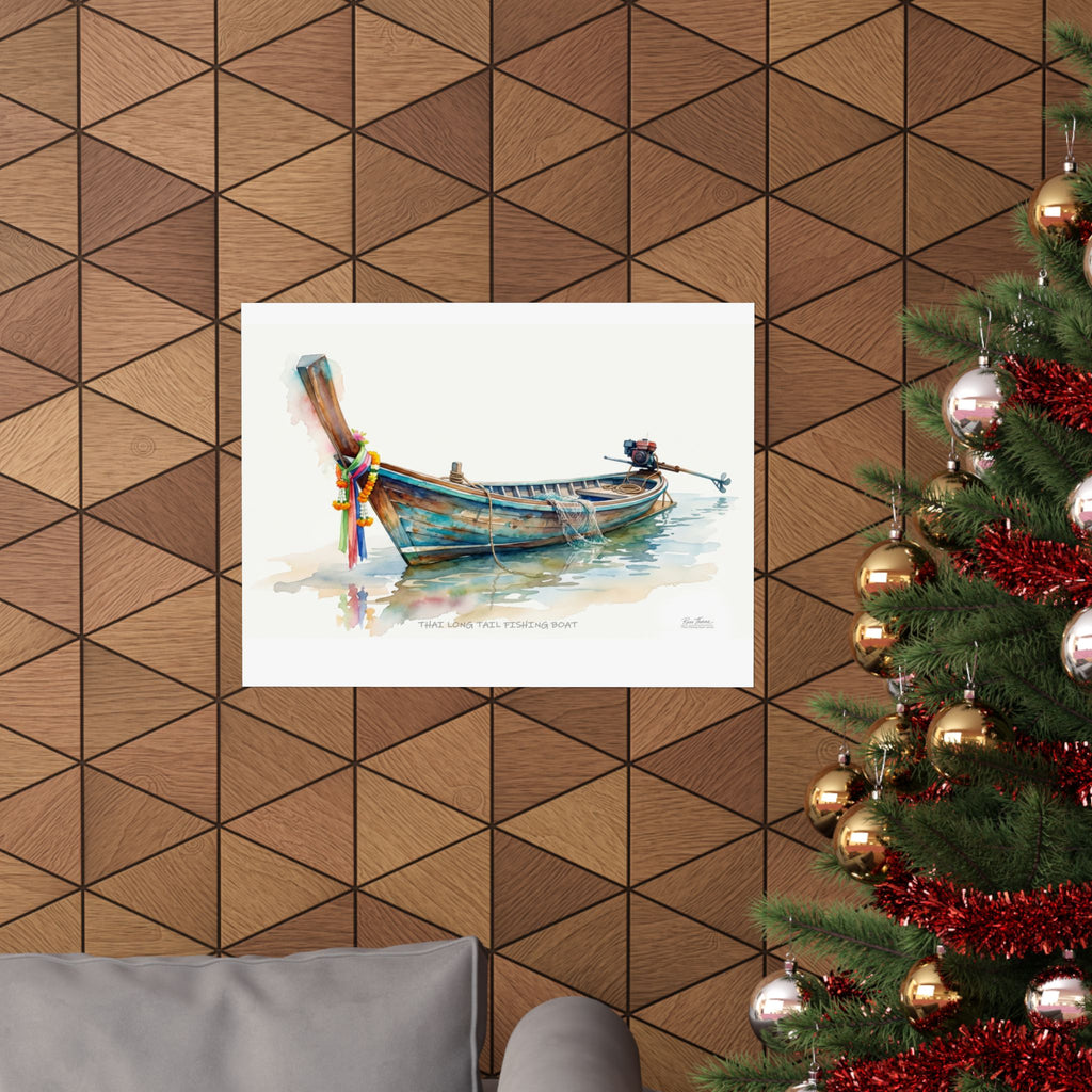 Thai Longtail Fishing Boat Watercolor – Tropical Coastal Thailand Art Print