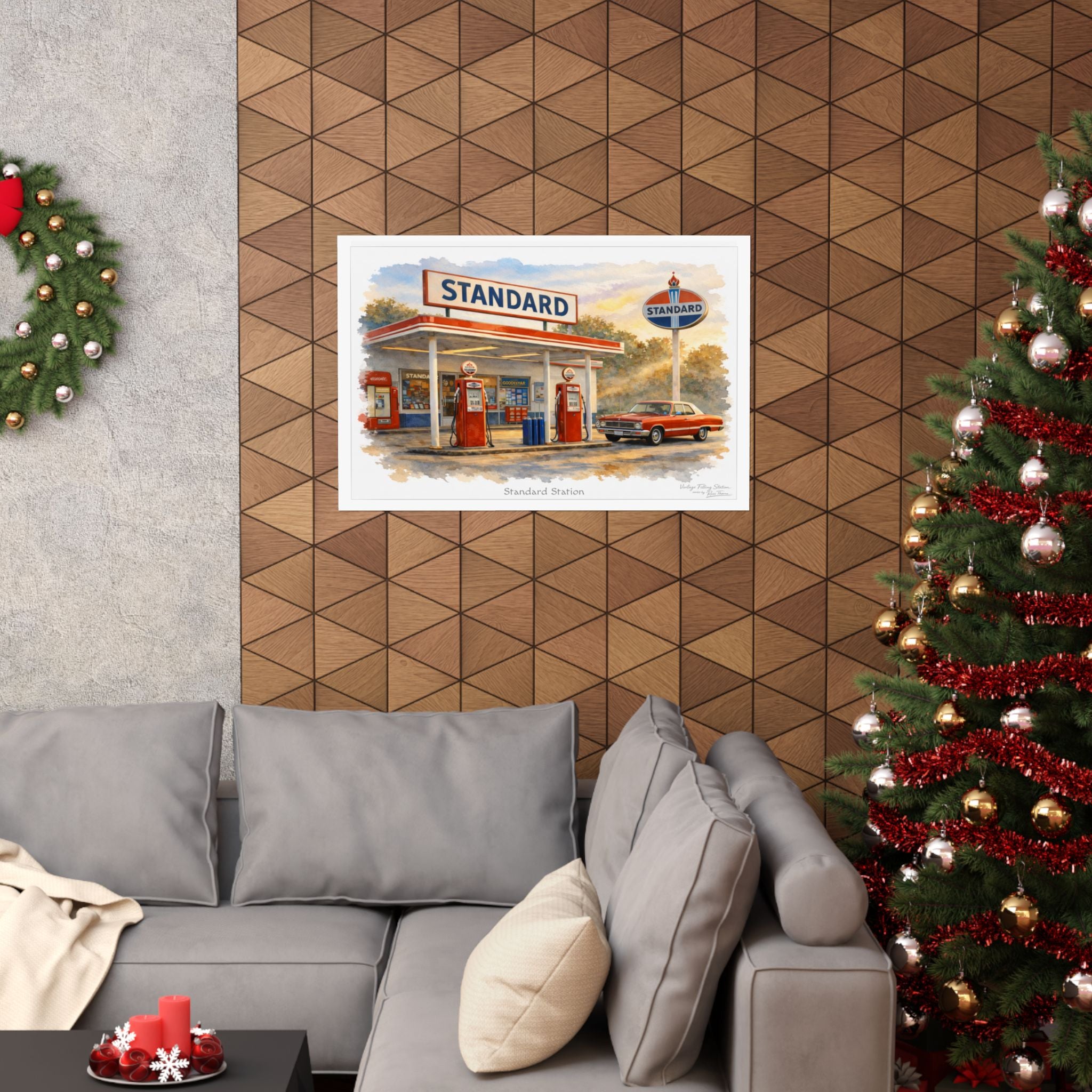 Vintage Gas Station Matte Poster — Standard Station at Golden Hour