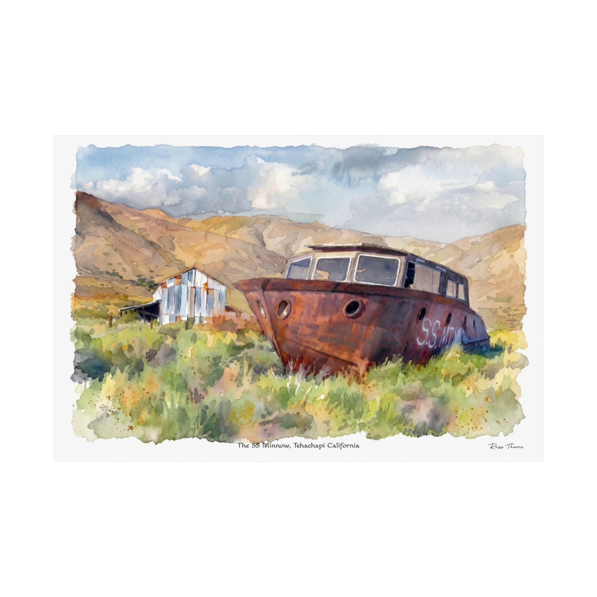 SS Minnow, Tehachapi California.  Vintage Rusted Boat Landscape Art Print