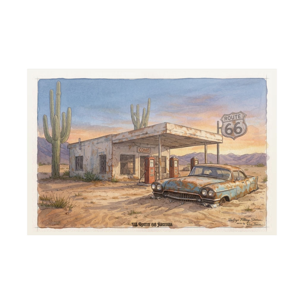 Route 66 Vintage Desert Gas Station Matte Poster