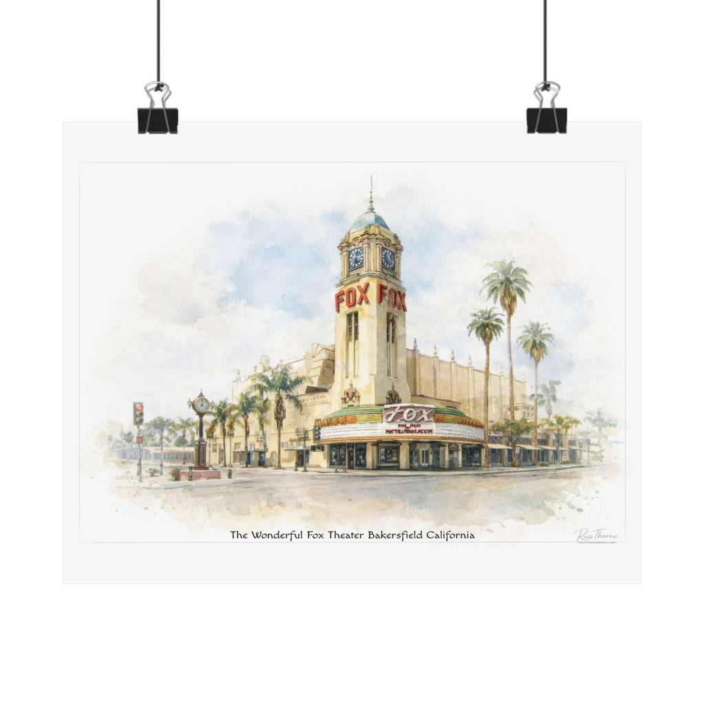Golden Hour at the Fox Theater – Bakersfield California Watercolor Illustration