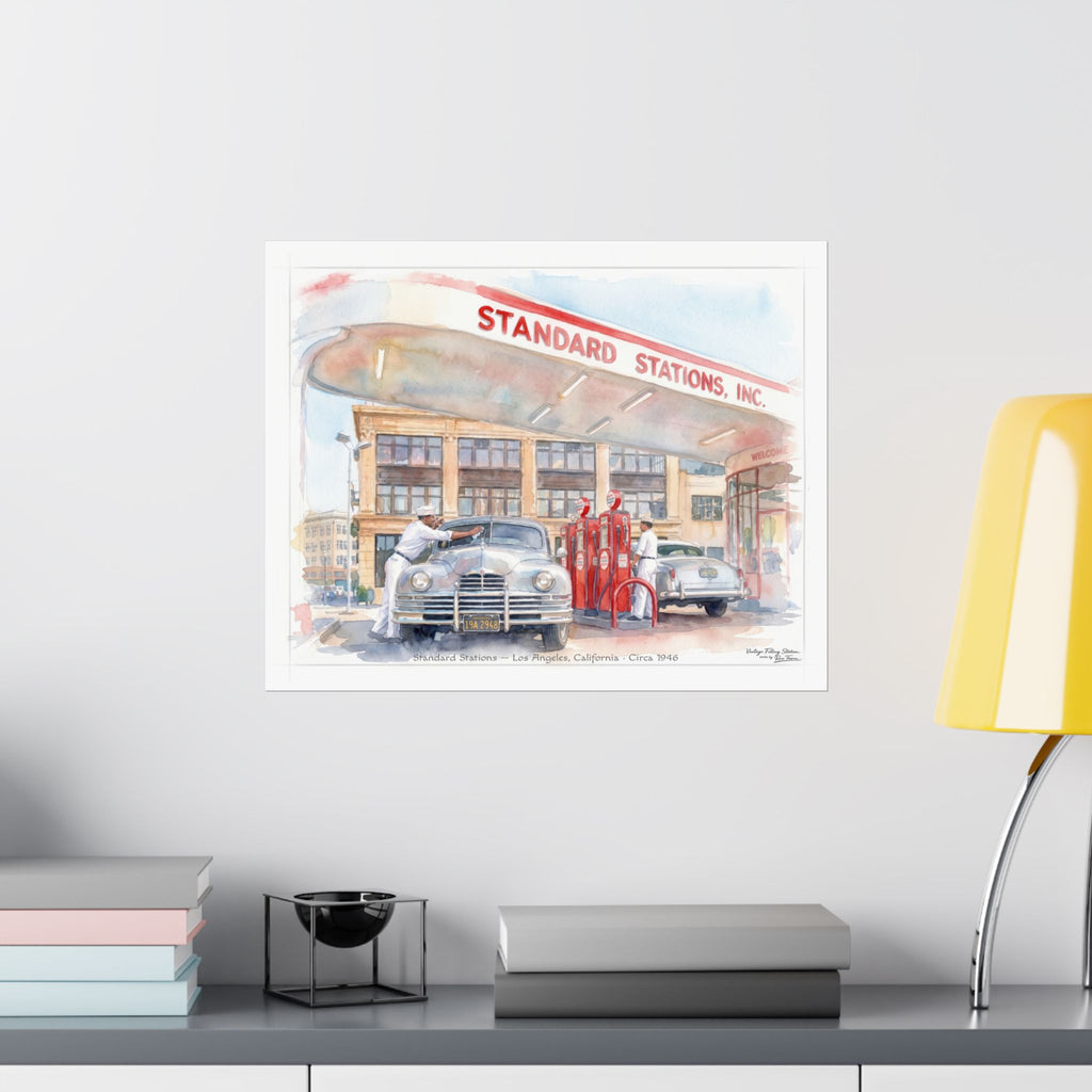 Vintage Gas Station Matte Poster — Standard Service — Los Angeles, 1946