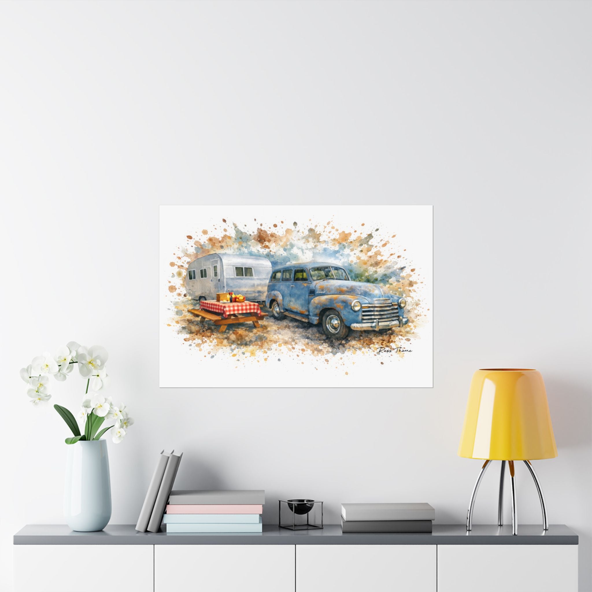 Vintage Road Trip – Blue Classic Car & Camper Adventure