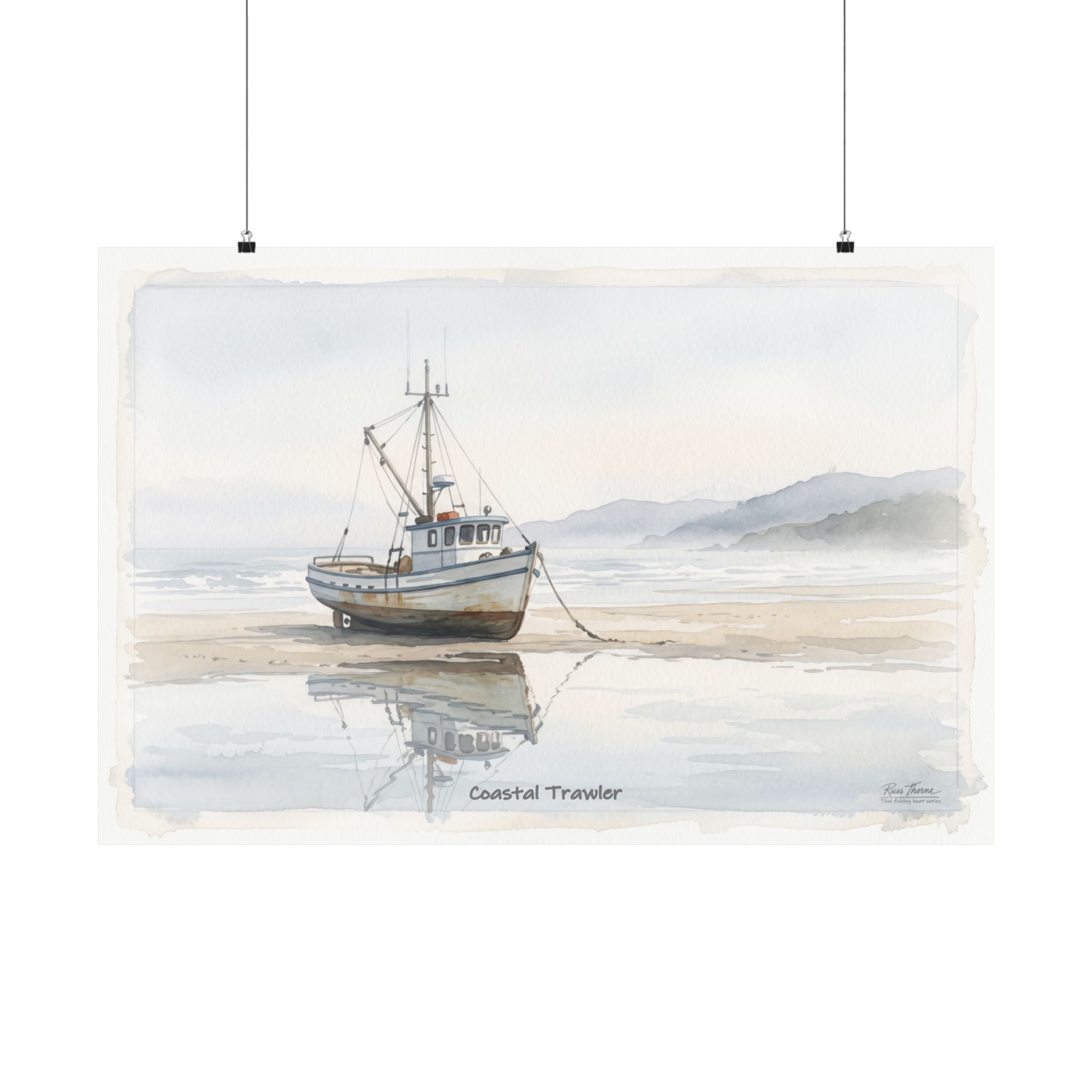 Coastal Trawler – Quiet Harbor Watercolor Art Print
