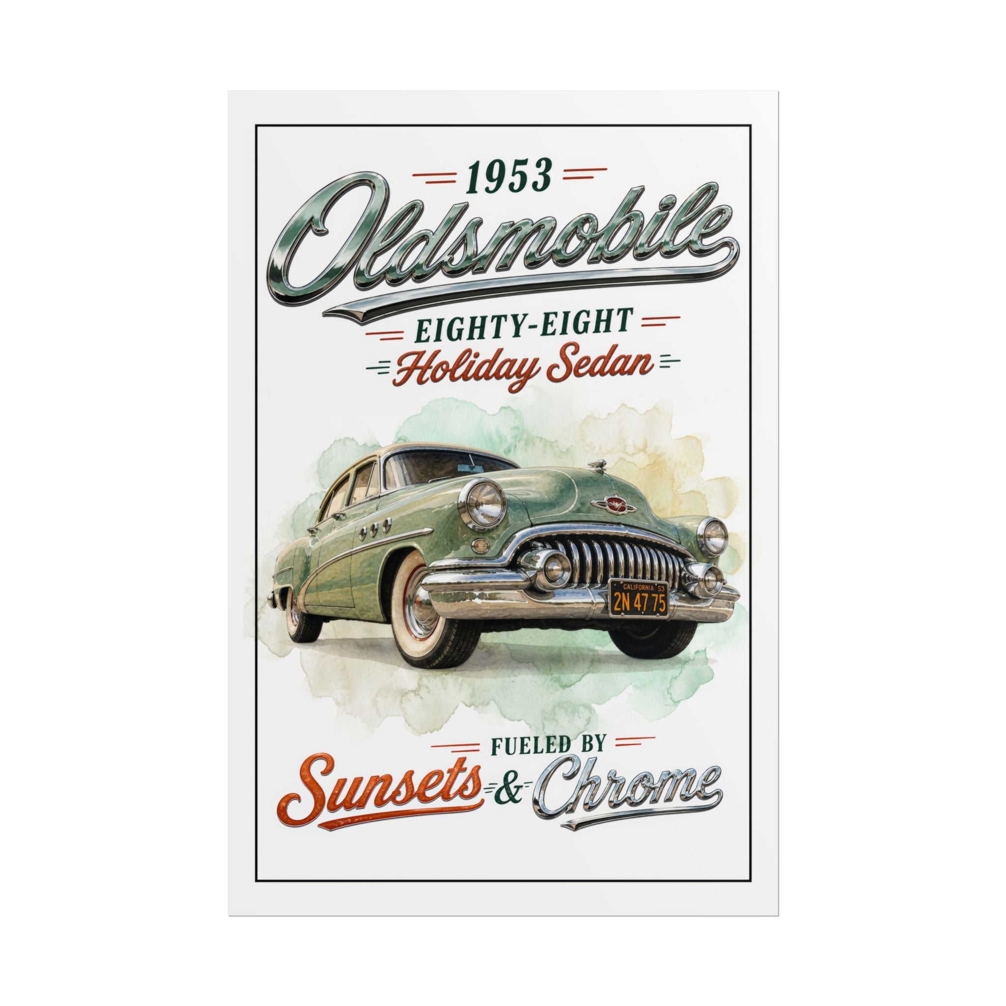 1953 Oldsmobile Eighty-Eight – Sunsets & Chrome Vintage Car Poster