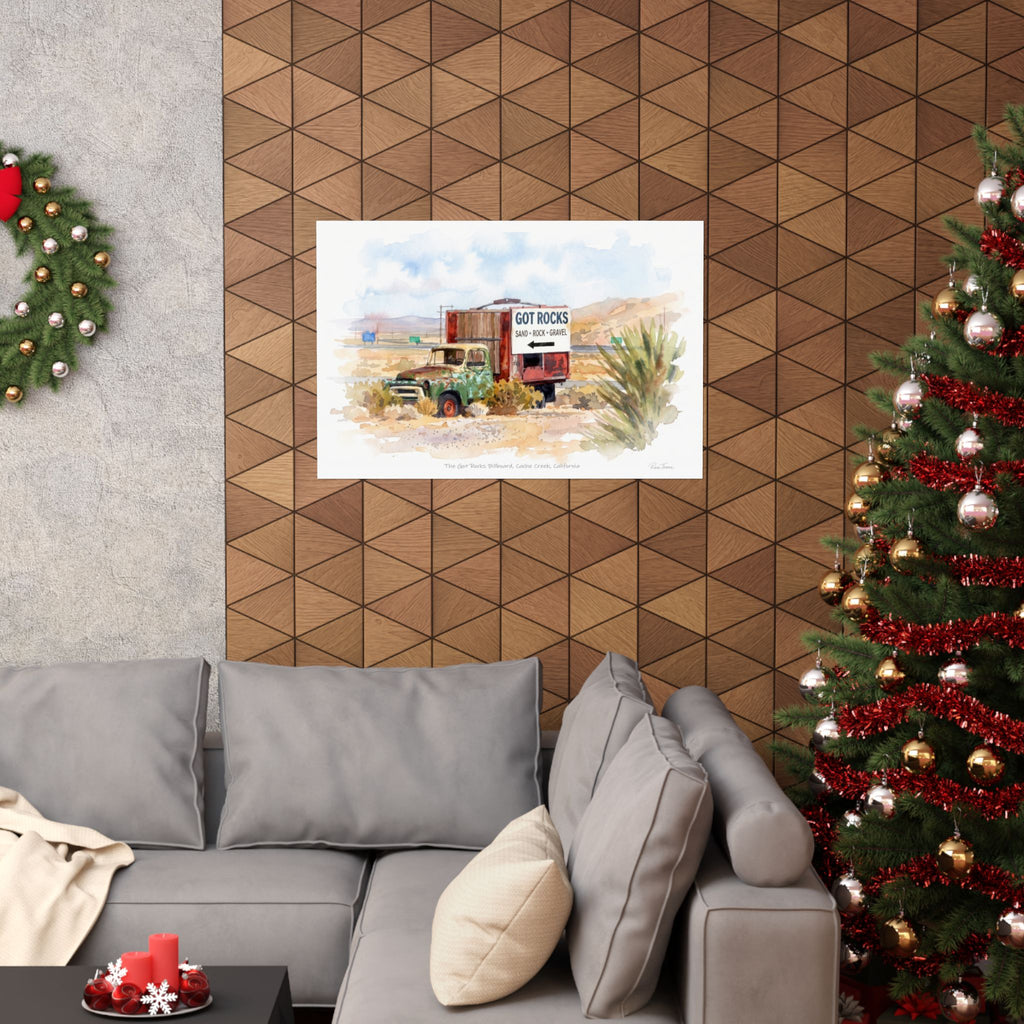 The Got Rocks Billboard – Cache Creek, California Watercolor Print