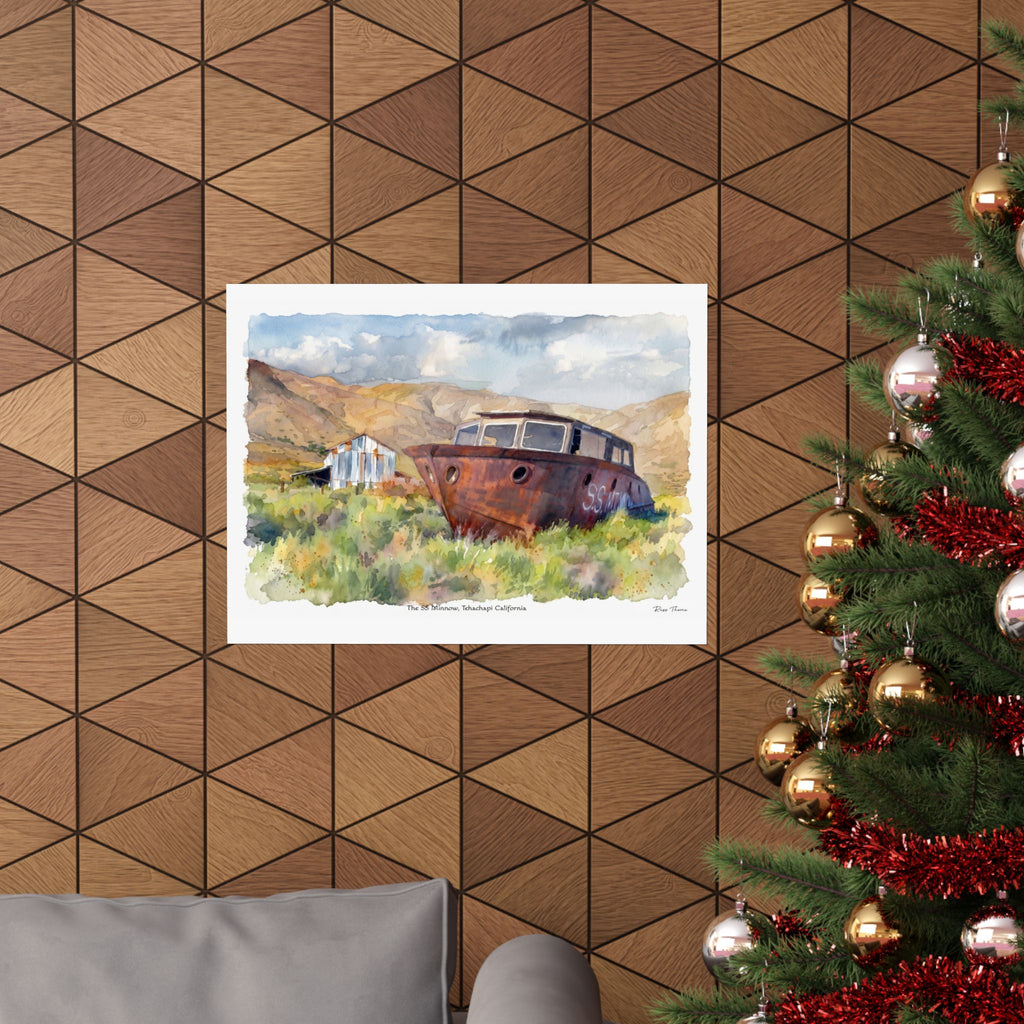 SS Minnow, Tehachapi California.  Vintage Rusted Boat Landscape Art Print