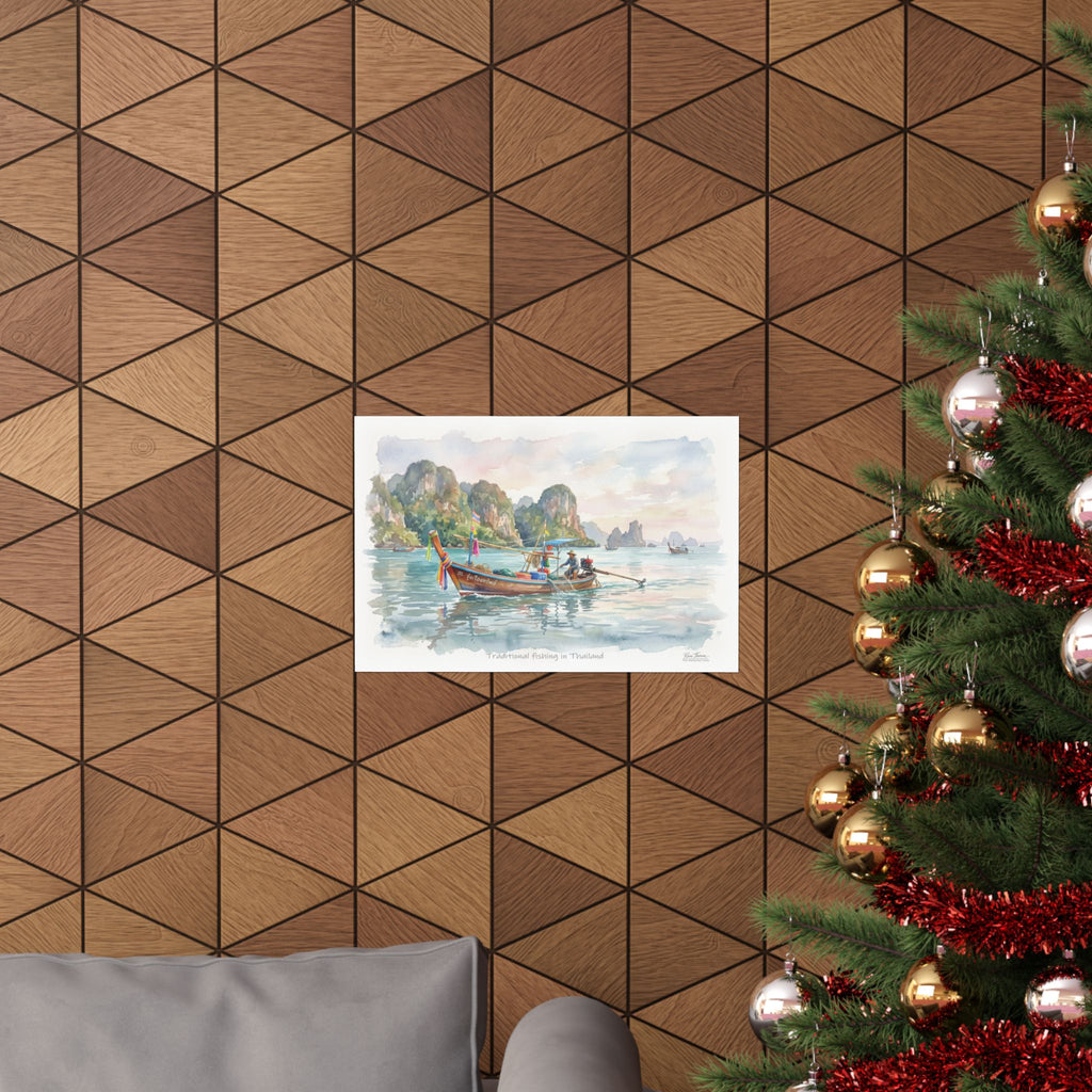 Traditional Thai Longtail Boat – Tropical Fishing Watercolor Art Print
