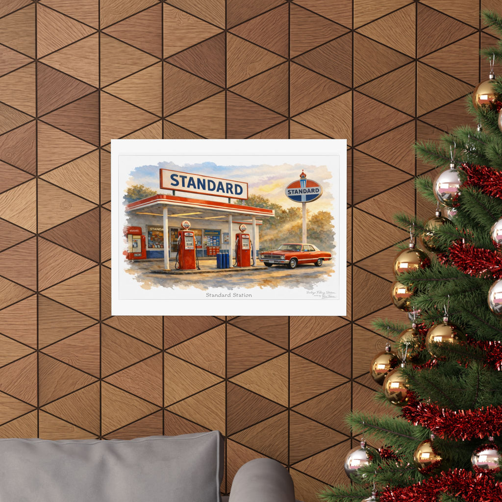 Vintage Gas Station Matte Poster — Standard Station at Golden Hour