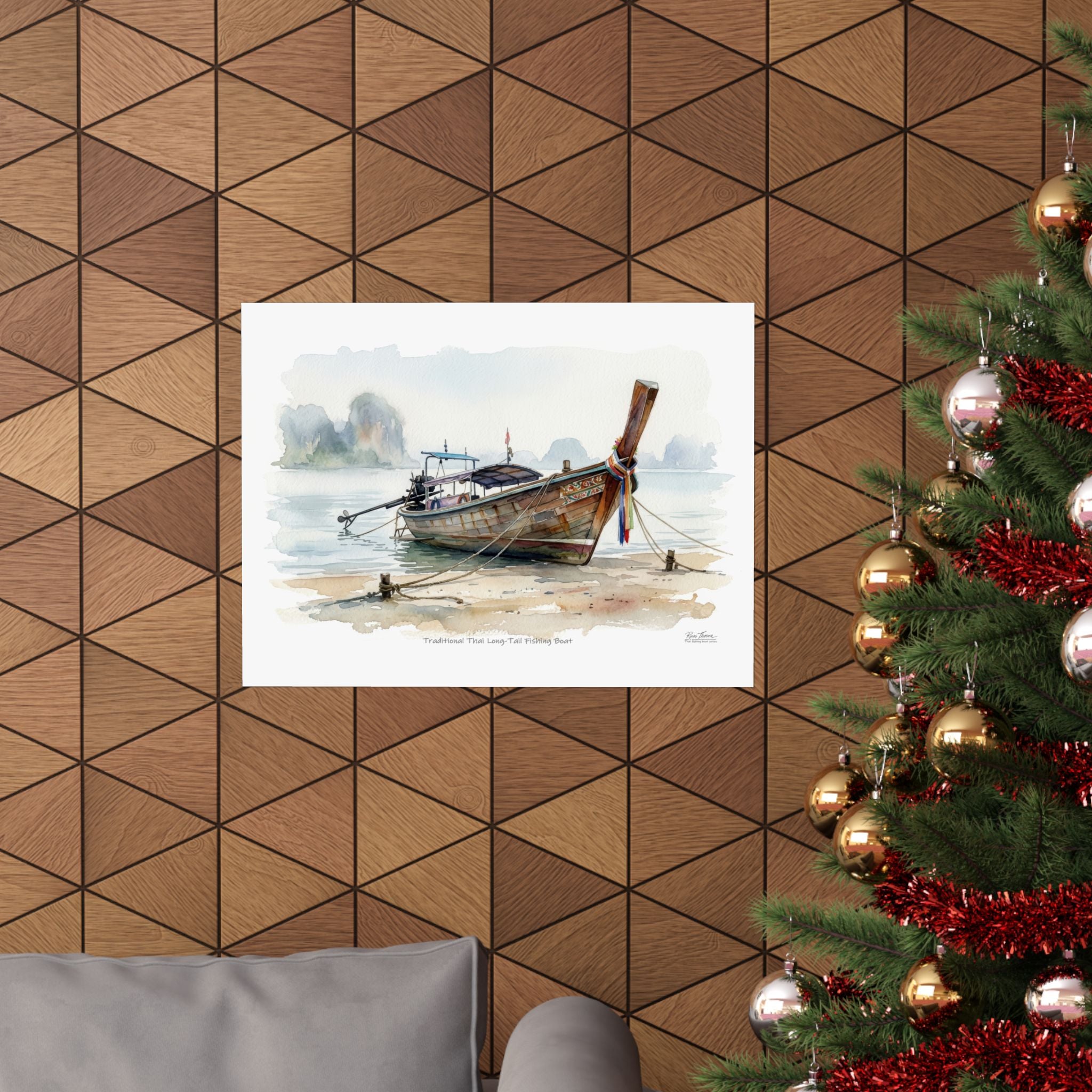 Thai Longtail Boat Watercolor – Traditional Island Fishing Boat Art Print