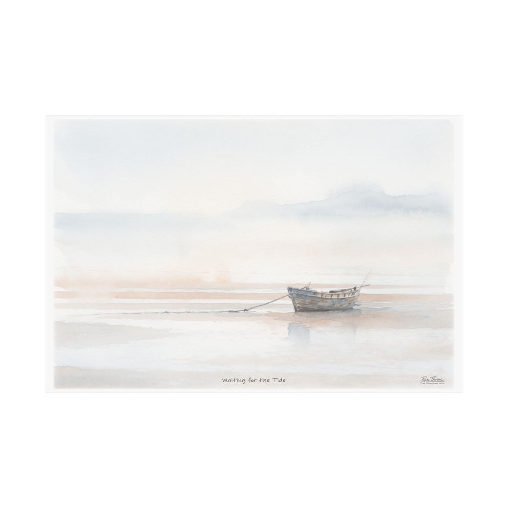 Waiting for the Tide – Coastal Watercolor Fishing Boat Art Print