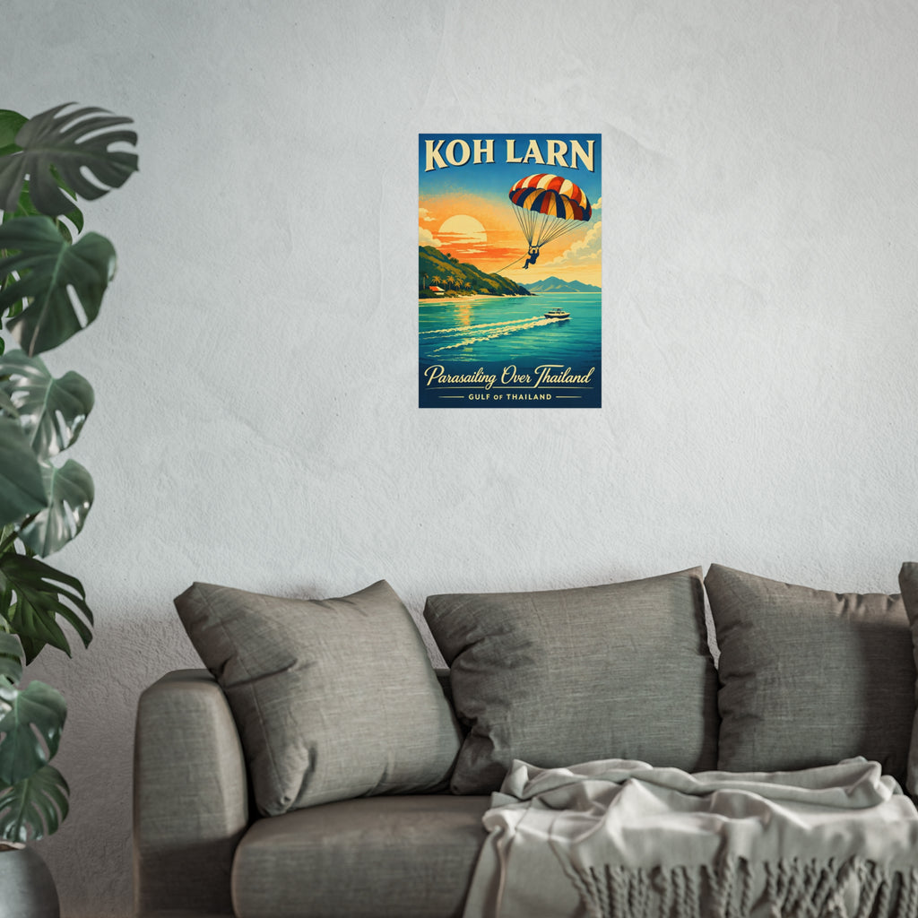 Koh Larn Parasailing Over Thailand Fine Art Poster — Retro Travel Print