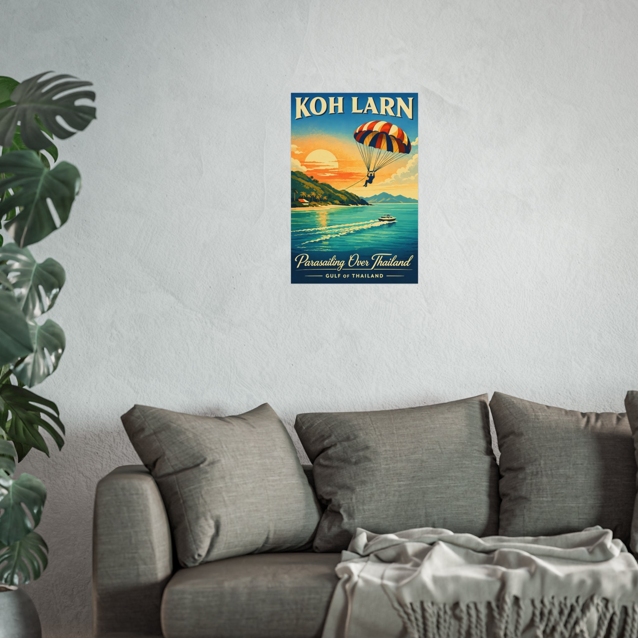 Koh Larn Parasailing Over Thailand Fine Art Poster — Retro Travel Print