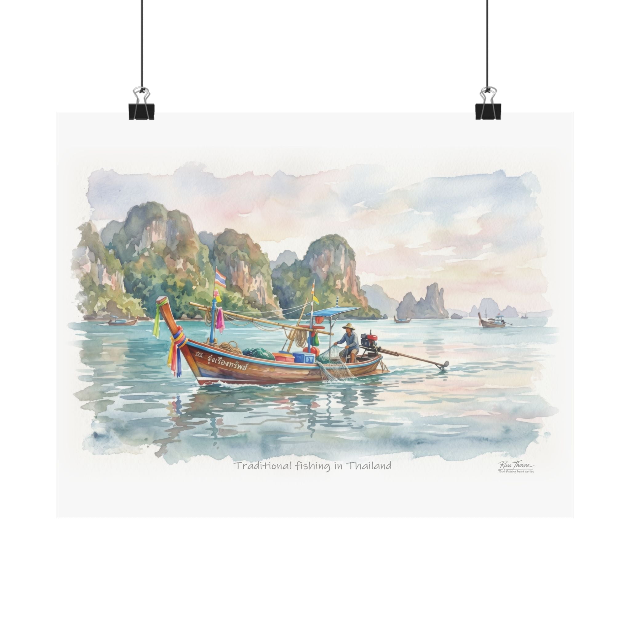Traditional Thai Longtail Boat – Tropical Fishing Watercolor Art Print