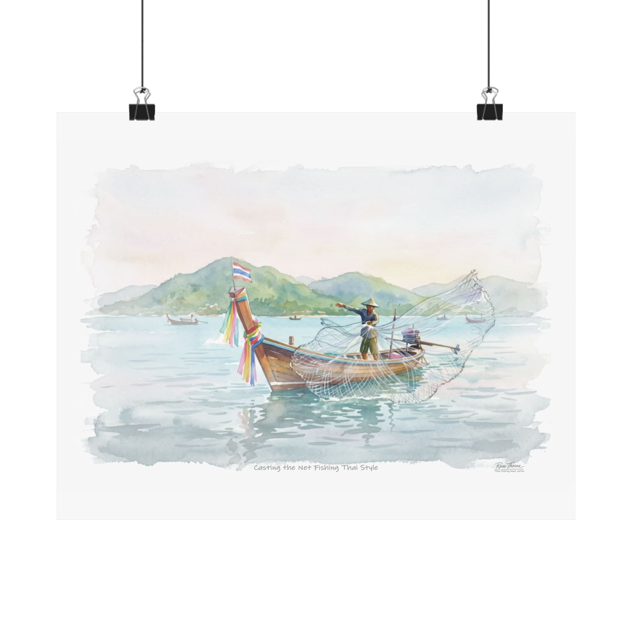 Casting the Net – Traditional Thai Fishing Watercolor Art Print