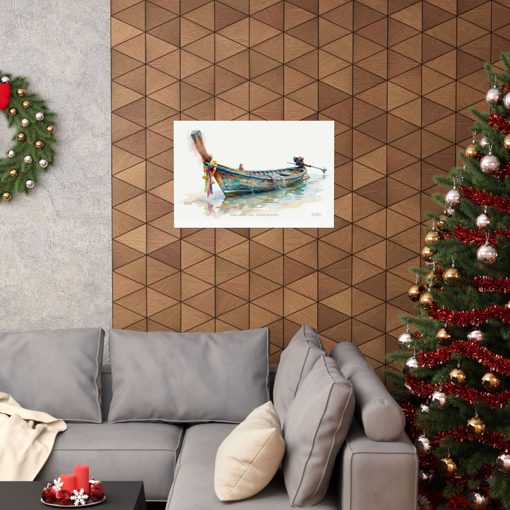 Thai Longtail Fishing Boat Watercolor – Tropical Coastal Thailand Art Print