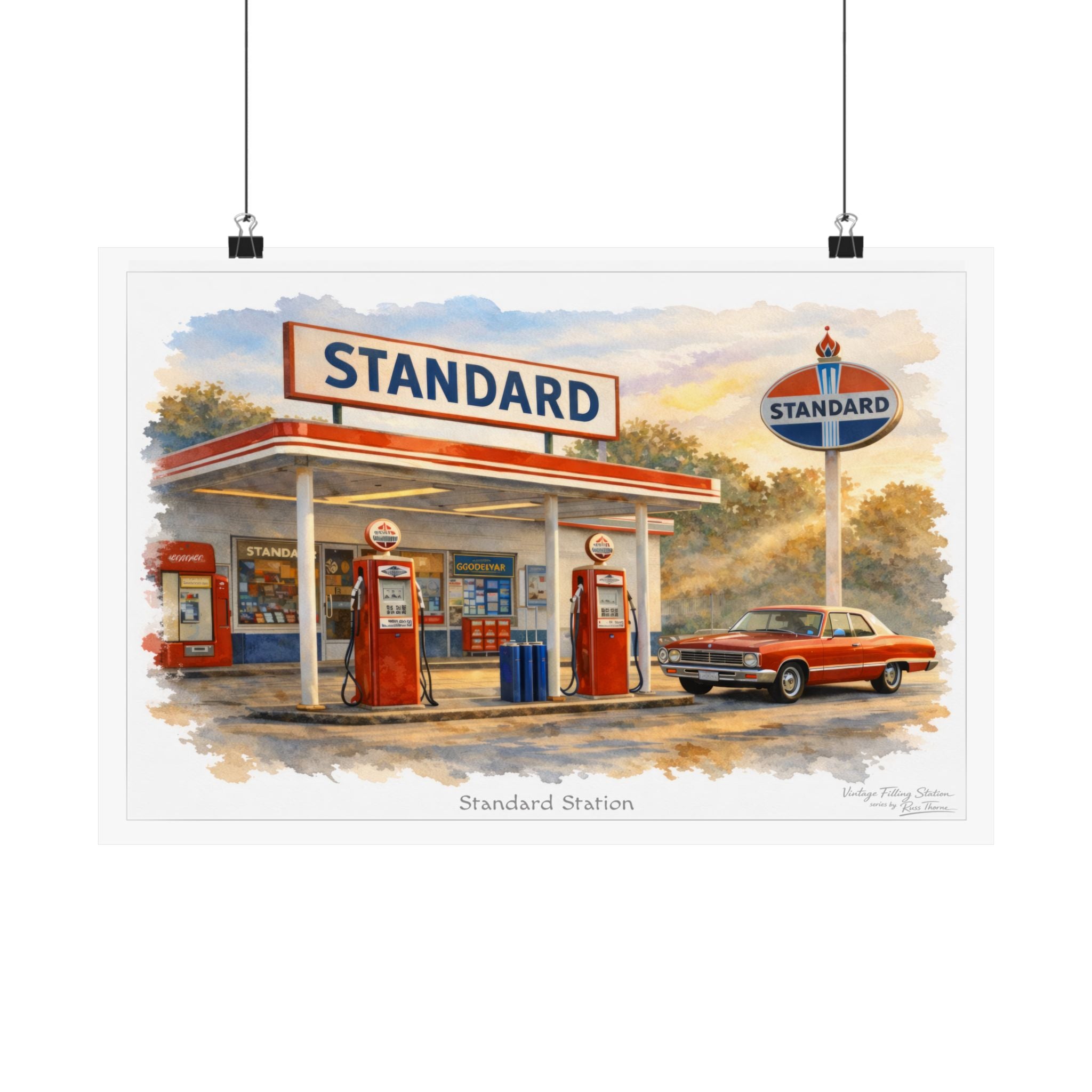 Vintage Gas Station Matte Poster — Standard Station at Golden Hour