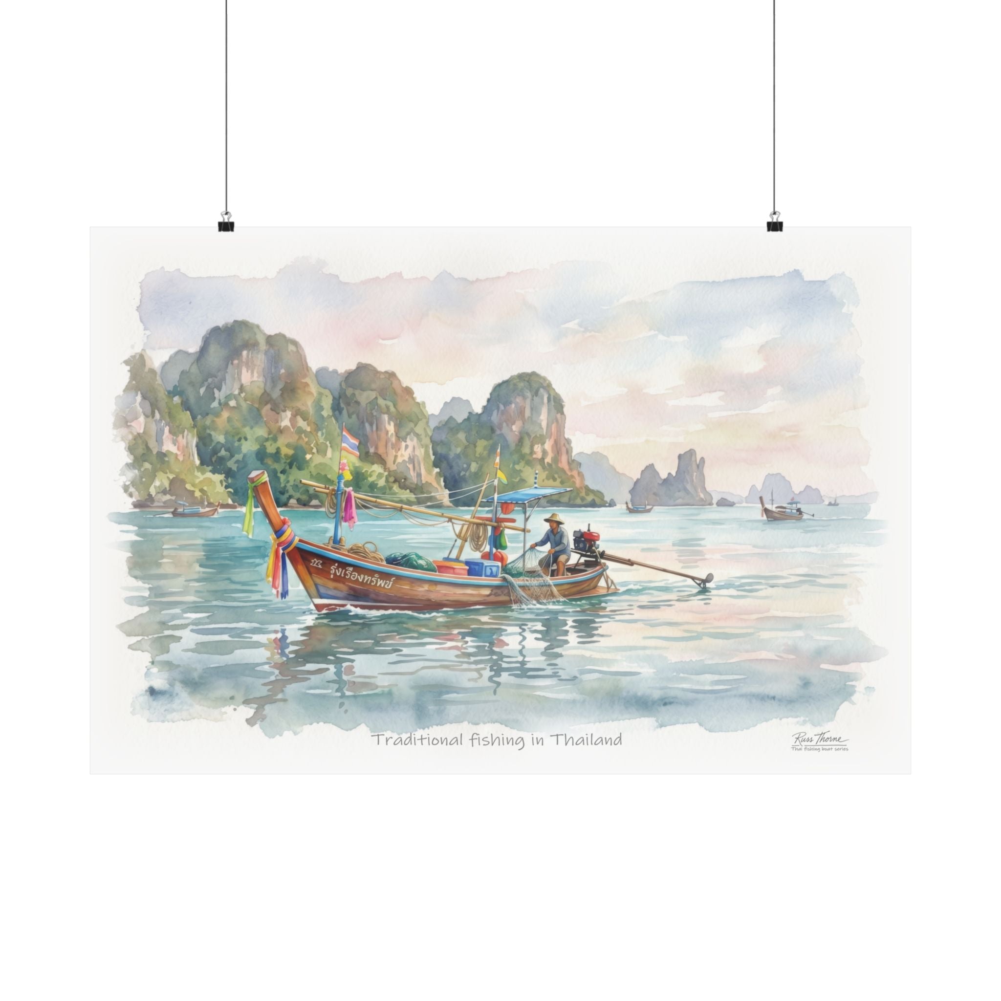 Traditional Thai Longtail Boat – Tropical Fishing Watercolor Art Print