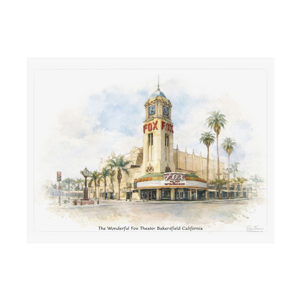 Golden Hour at the Fox Theater – Bakersfield California Watercolor Illustration