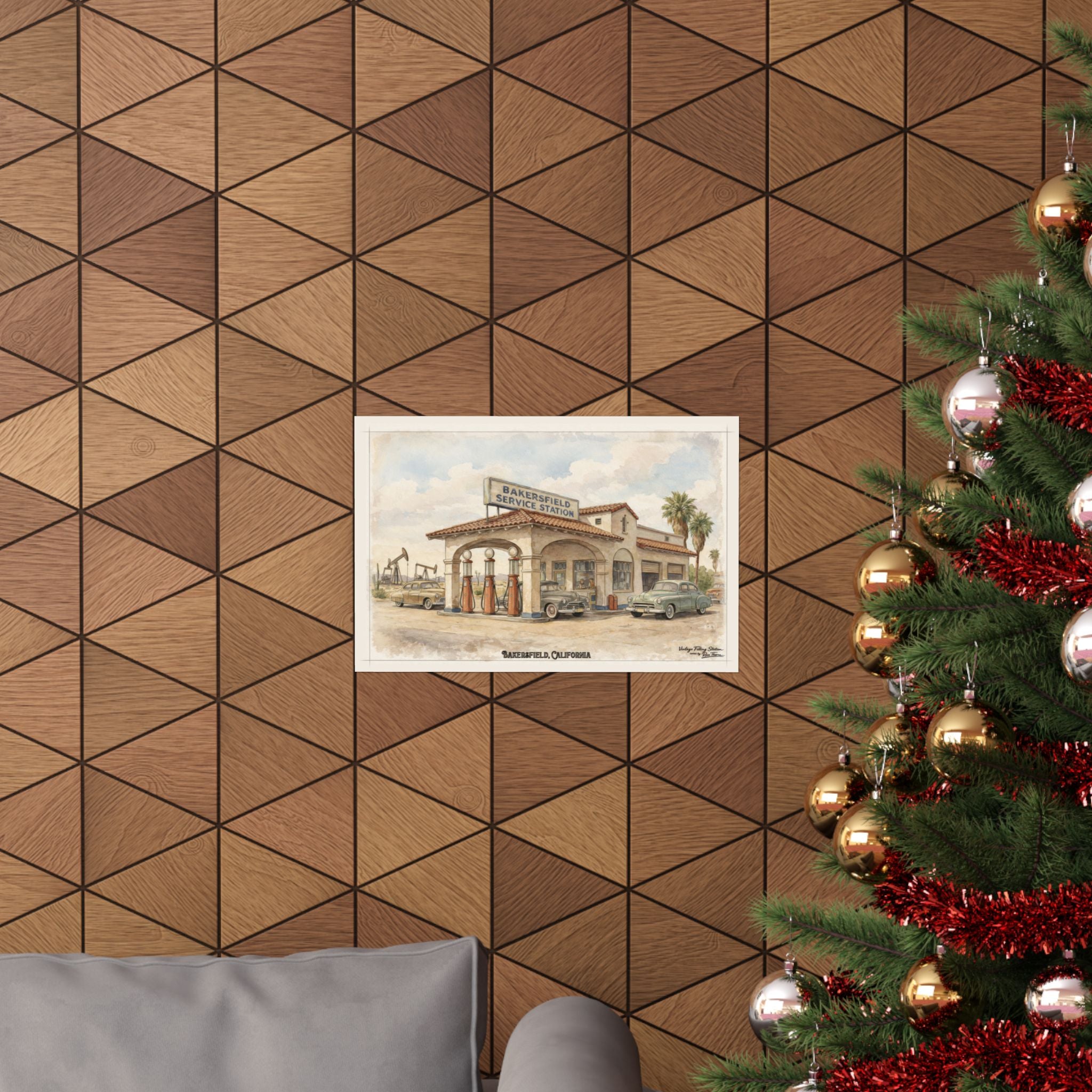 Bakersfield Service Station Vintage Poster — Matte Horizontal Retro Gas Station Wall Art